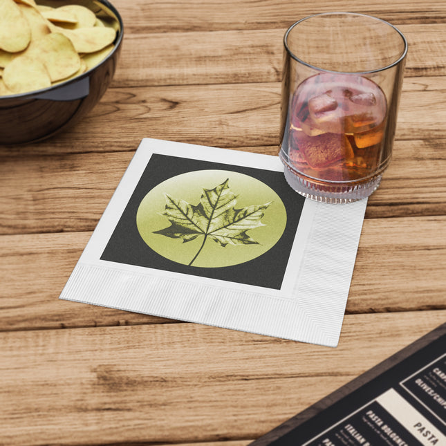 Lemongrass Maple Leaf White Coined Napkins, 6.5" x 6.5"