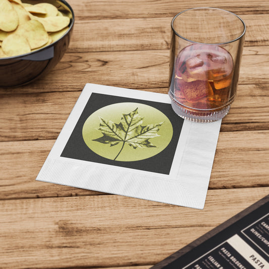 Lemongrass Maple Leaf White Coined Napkins, 6.5" x 6.5"