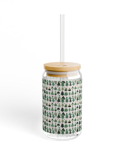 Mini Vintage Green Trees Sipper Glass, 16oz