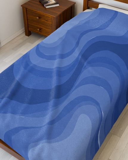 Deep Blue Wavey Velveteen Plush Blanket, 60" x 80"