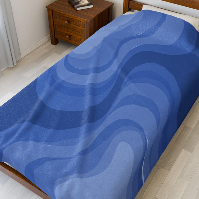 Deep Blue Wavey Velveteen Plush Blanket, 60" x 80"
