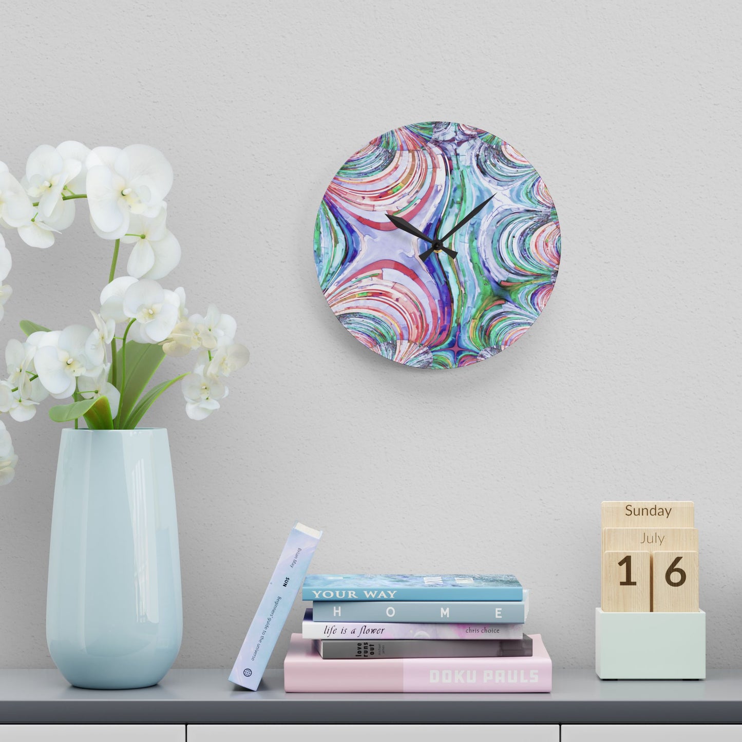 Uzi Spiral Pastels Acrylic Wall Clock, Round or Square, 10.75" x 10.75"