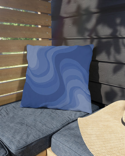 Deep Blue Wavey 16" x 16" Outdoor Pillow