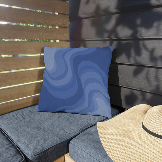 Deep Blue Wavey 16" x 16" Outdoor Pillow