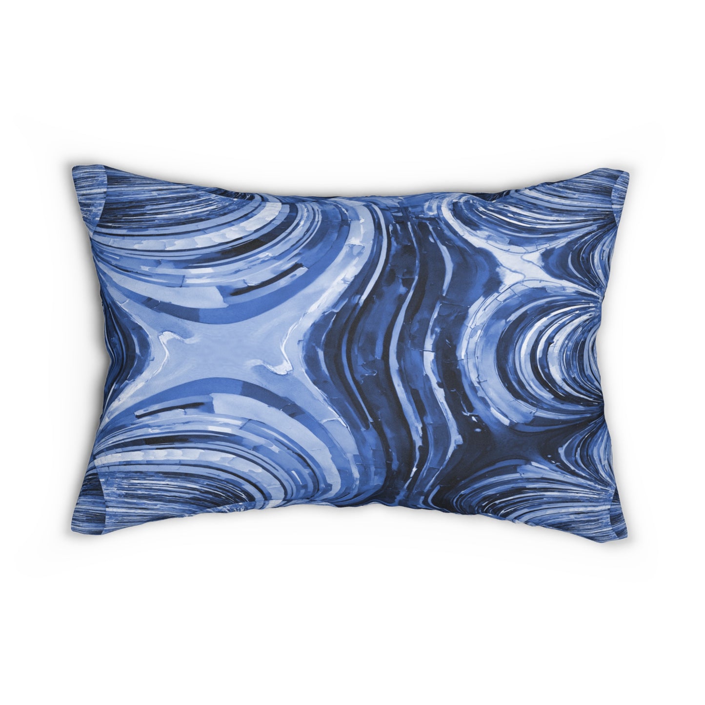 Uzi Spiral Deep Blue Spun Polyester Lumbar Pillow, 20" x 14"