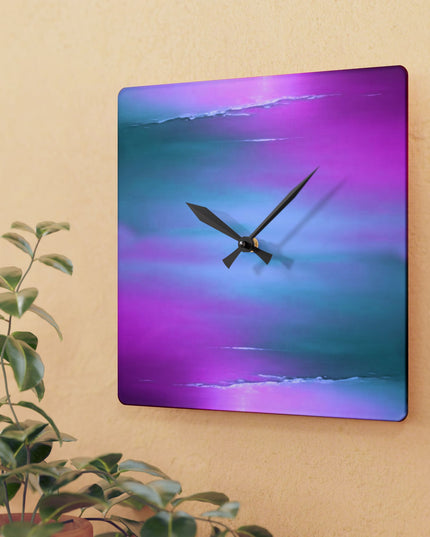 Dark Blue Green Sea Purple Fog Acrylic Wall Clock, Round or Square, 10.75" x 10.75"