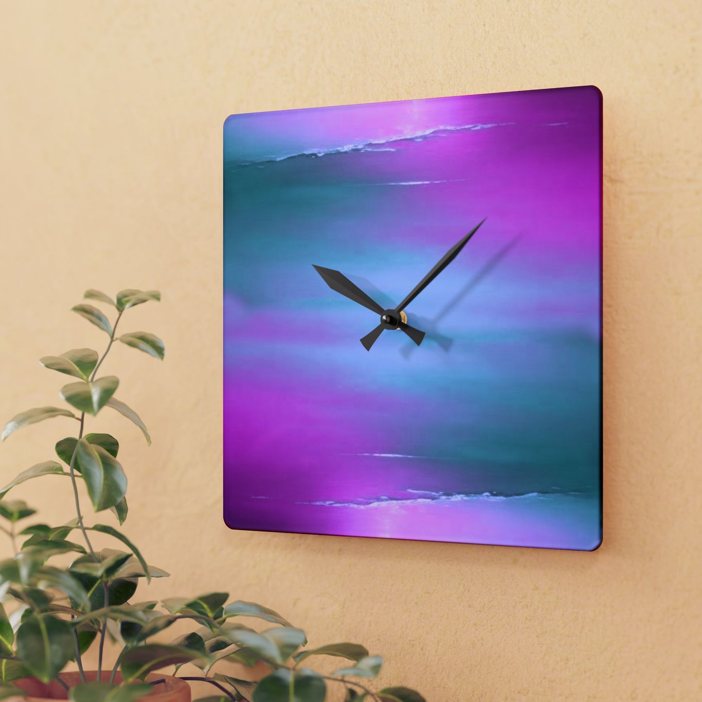 Dark Blue Green Sea Purple Fog Acrylic Wall Clock, Round or Square, 10.75" x 10.75"