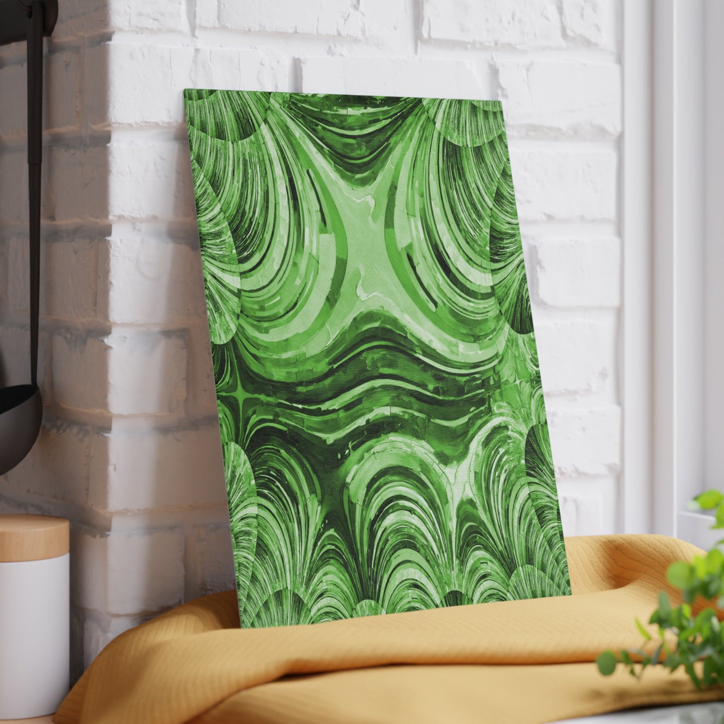 Uzi Spiral Mint Pastel 8" x 11" Glass Cutting Board