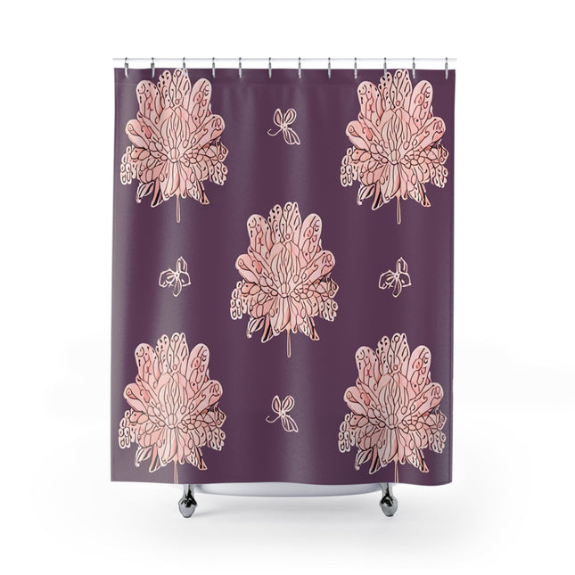 Pink Floral Butterflies Shower Curtain, 71" x 74"