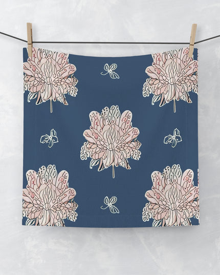 Rose White Floral Butterflies Face Towel, 13" x 13"