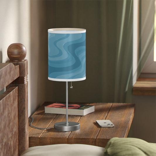 Sky Blue Wavey Table Lamp on a White or Silver Stand, US|CA plug
