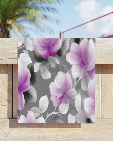 Purple Blossom Floral Bunch Beach Towel, 18" x 27"