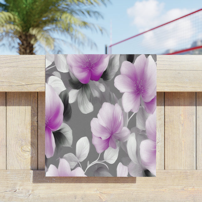 Purple Blossom Floral Bunch Beach Towel, 18" x 27"