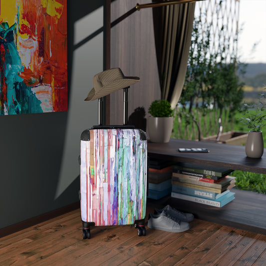 Striped Pastels Small Suitcase with built in lock, 4 double-wheels, telescopic handle, and ABS back hard-shell