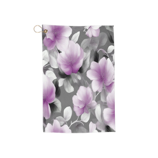 Purple Blossom Floral Bunch Golf Towel, 16" x 24"