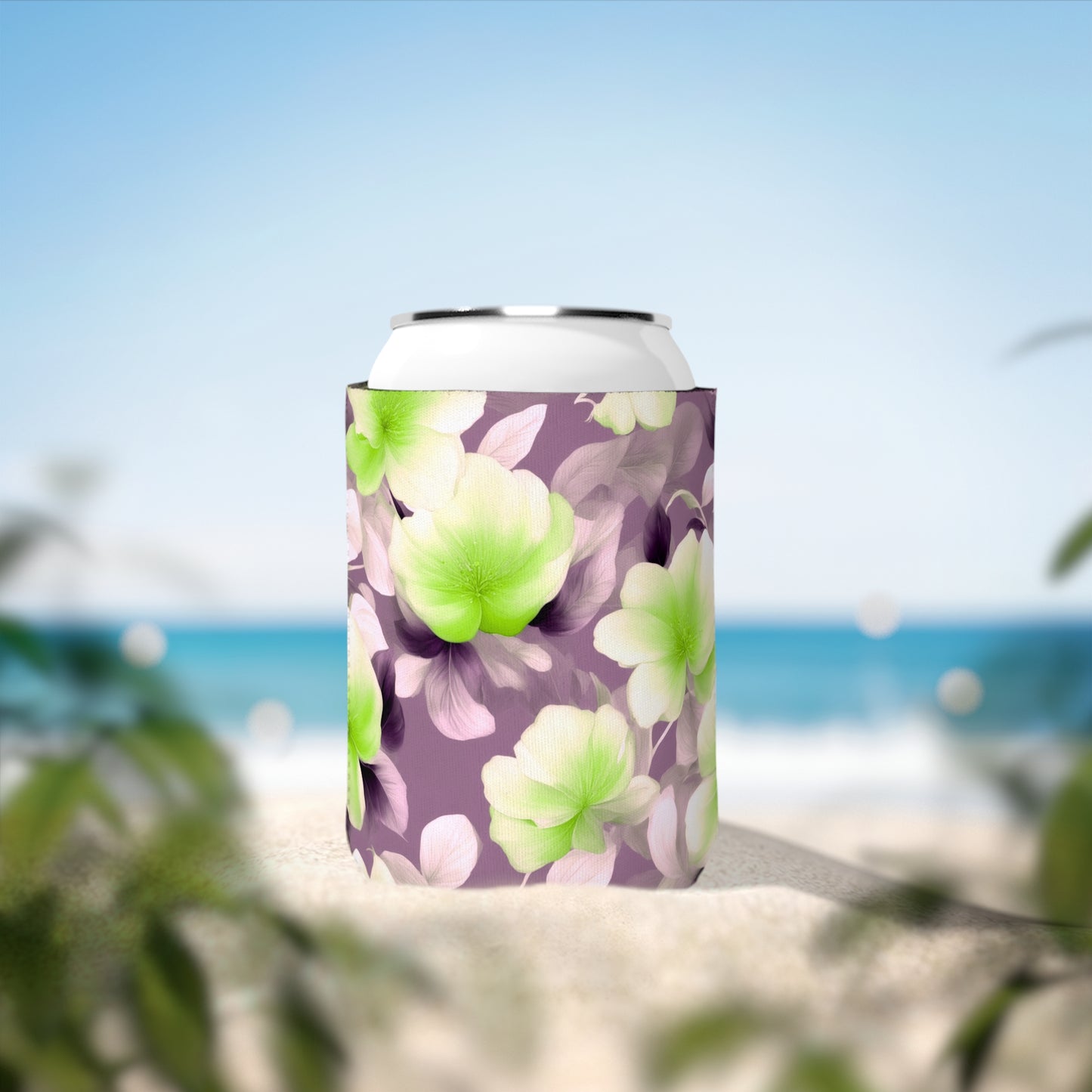 Lime Lavender Floral Bunch 12 oz Can Cooler Sleeve