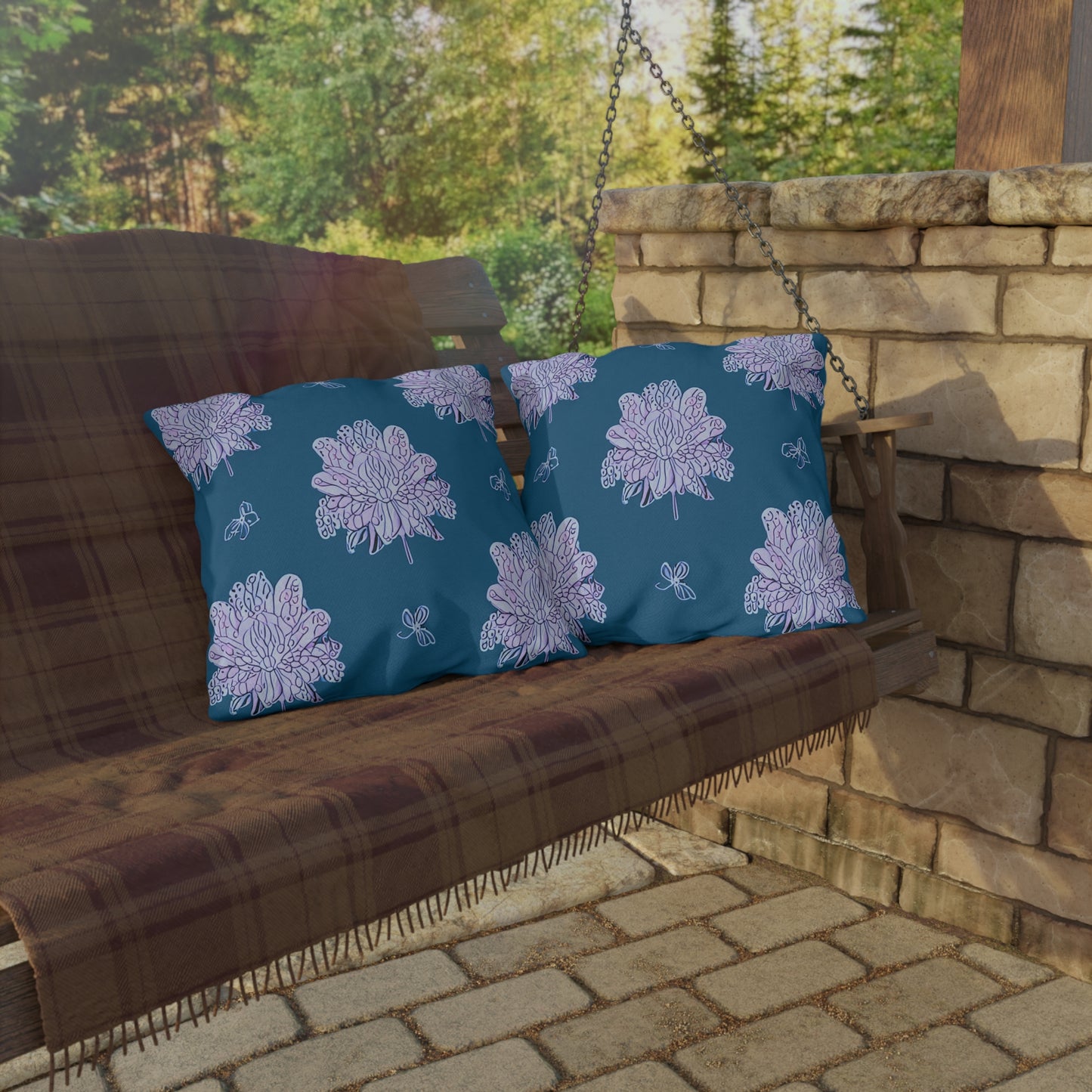 Lavender Floral Butterflies 20" x 20" Outdoor Pillow