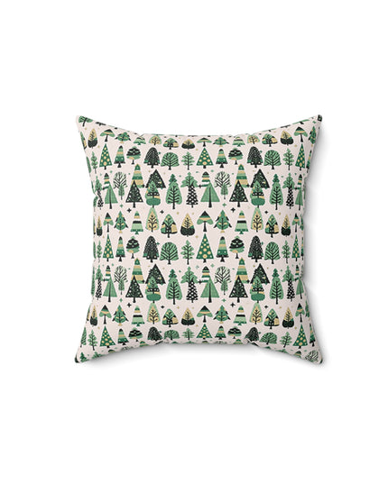 Mini Vintage Green Trees 14" x 14" Faux Suede Square Pillow