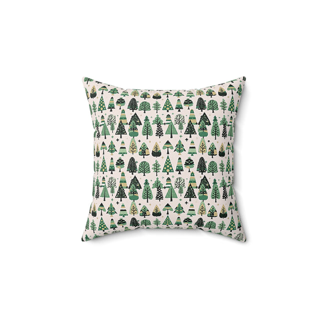 Mini Vintage Green Trees 14" x 14" Faux Suede Square Pillow