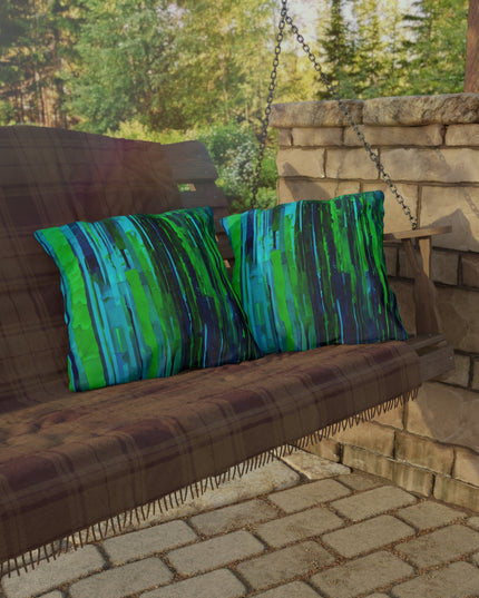 Striped Blue Green 18" x 18" Outdoor Pillow