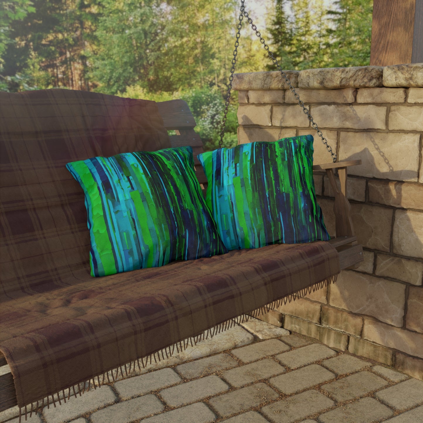 Striped Blue Green 18" x 18" Outdoor Pillow