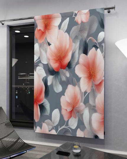 Red Blossom Floral Bunch Window Curtain, 50" x  84", blackout