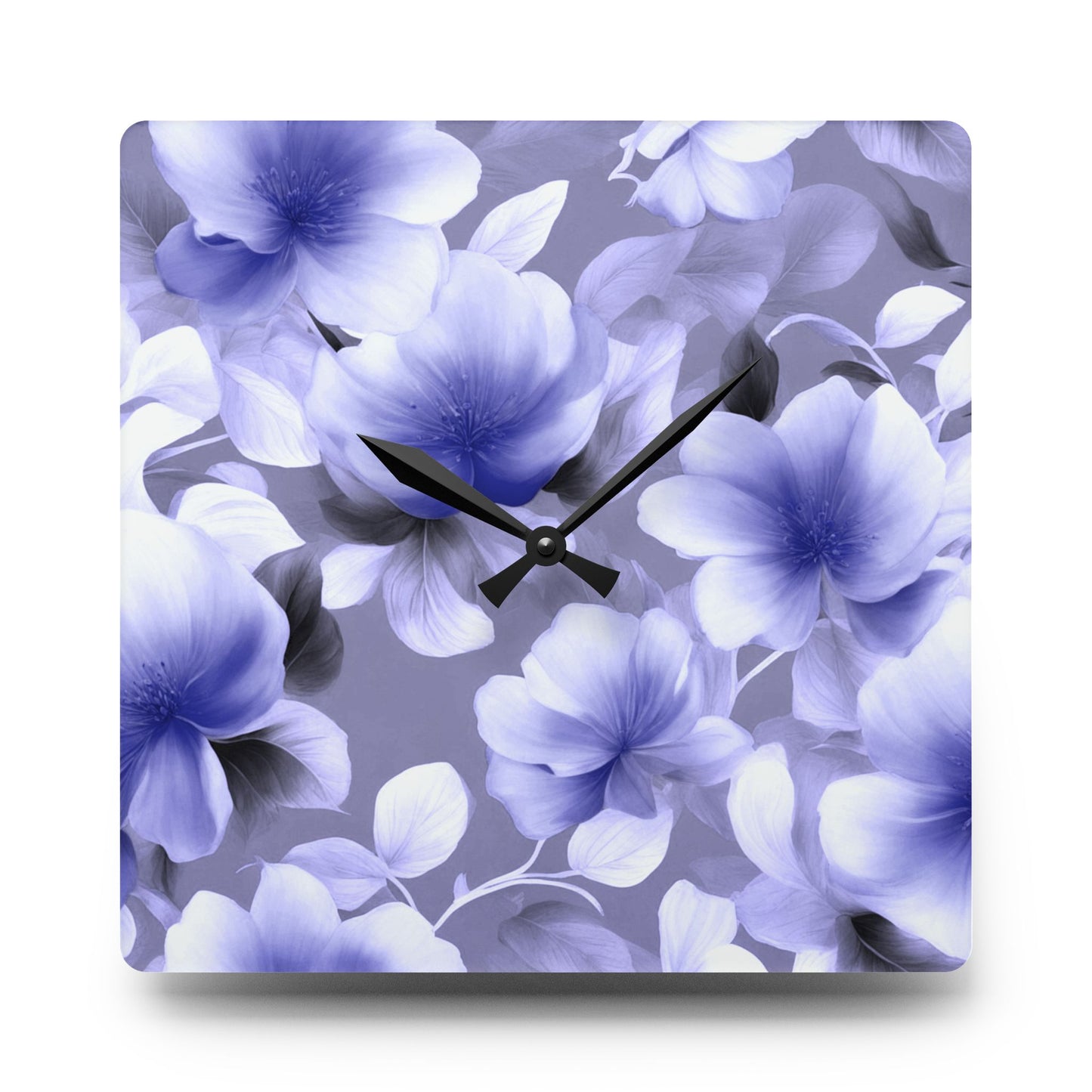 Indigo Blossom Floral Bunch Acrylic Wall Clock, Round or Square, 10.75" x 10.75"