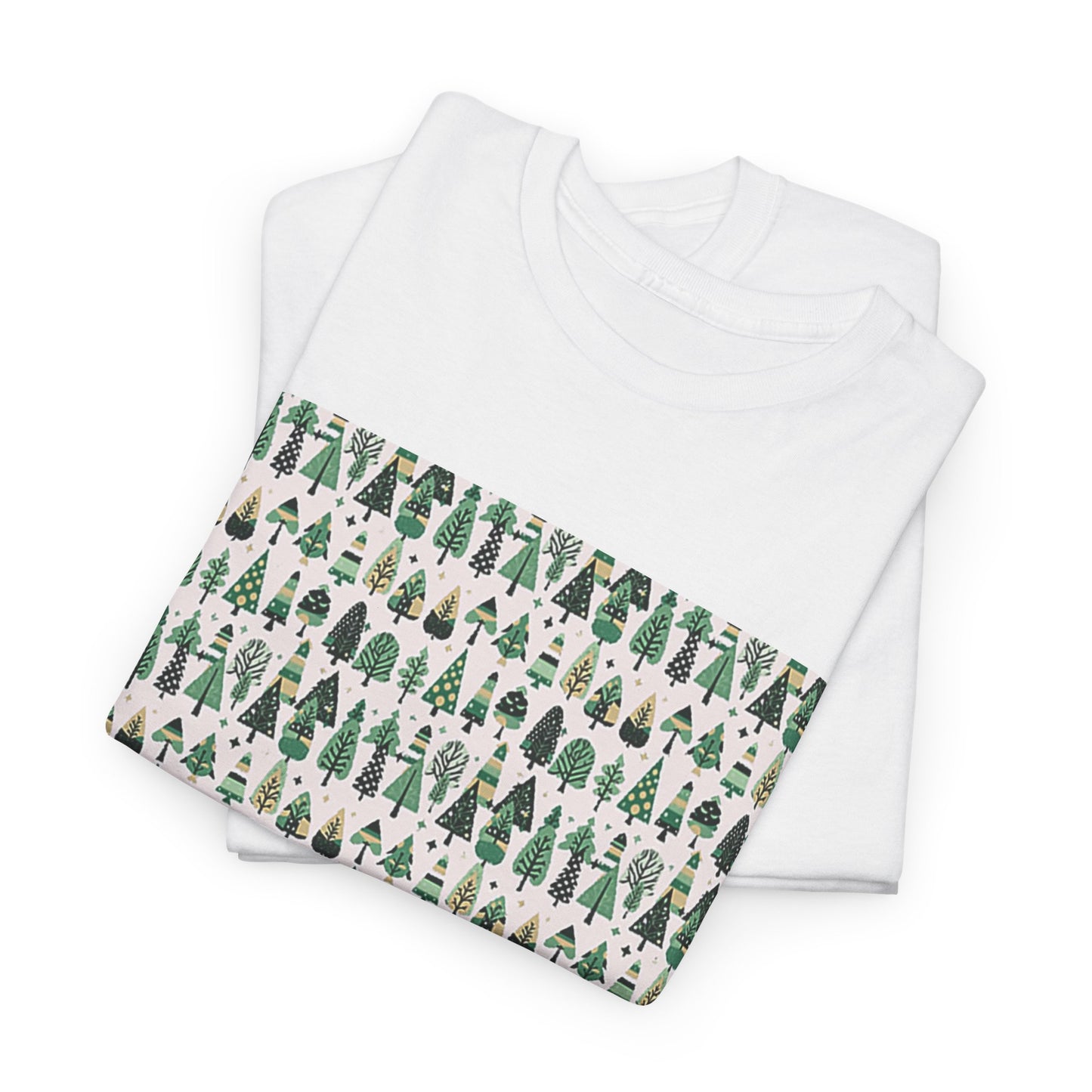 Mini Vintage Green Trees Unisex Heavy Cotton Tee, Medium