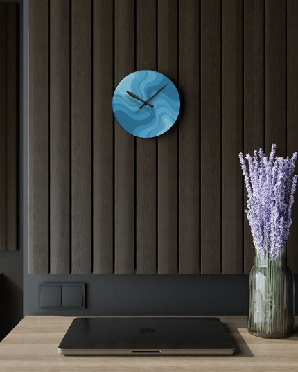 Sky Blue Wavey 8" x 8" Round Acrylic Wall Clock