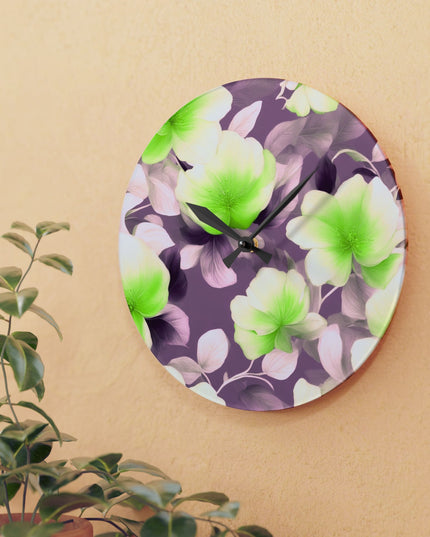 Lime Lavender Floral Bunch Acrylic Wall Clock, Round or Square, 10.75" x 10.75"