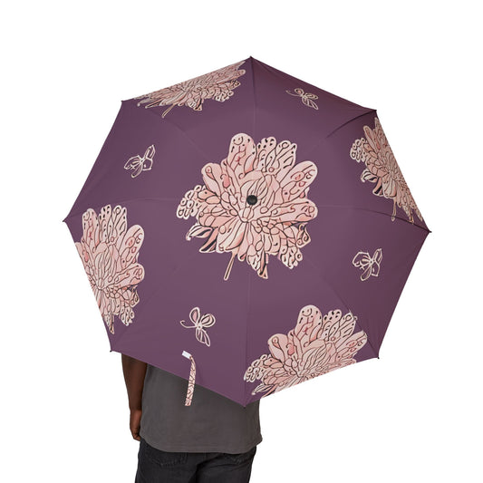Pink Floral Butterflies Foldable Umbrella - Compact & Chic