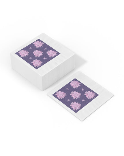 Magenta Floral Butterflies White Coined Napkins, 6.5" x 6.5"