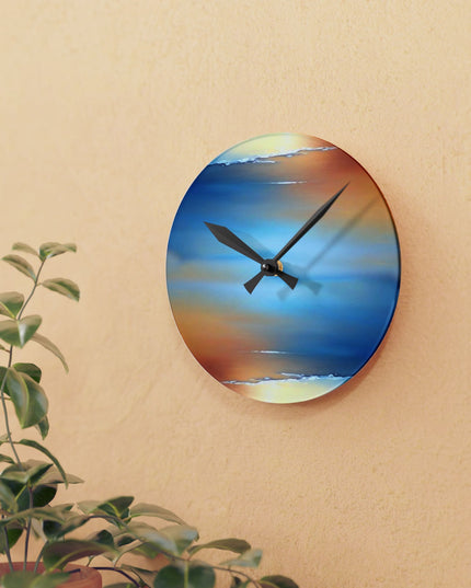 Blue Sea Red Orange Fog Acrylic Round Wall Clock, 8" x 8"