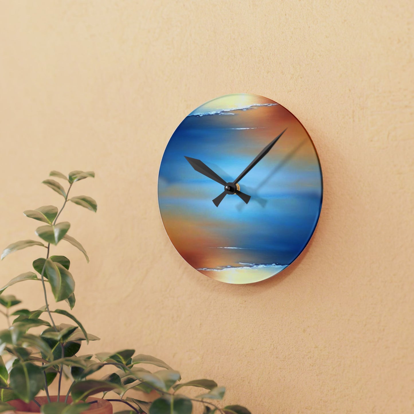 Blue Sea Red Orange Fog Acrylic Round Wall Clock, 8" x 8"