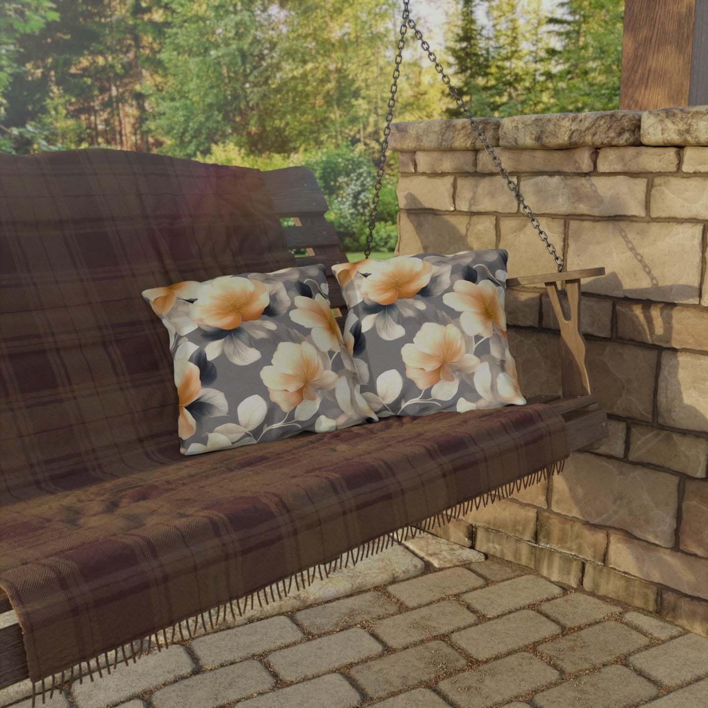 Soft Blossom Floral Bunch Outdoor Pillow, 16" x 16"