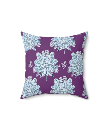Blue Floral Butterflies 14" x 14" Faux Suede Square Pillow