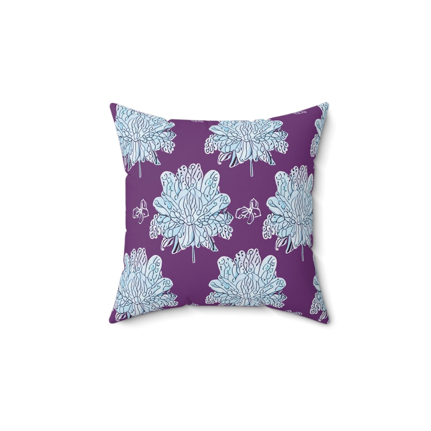 Blue Floral Butterflies 14" x 14" Faux Suede Square Pillow