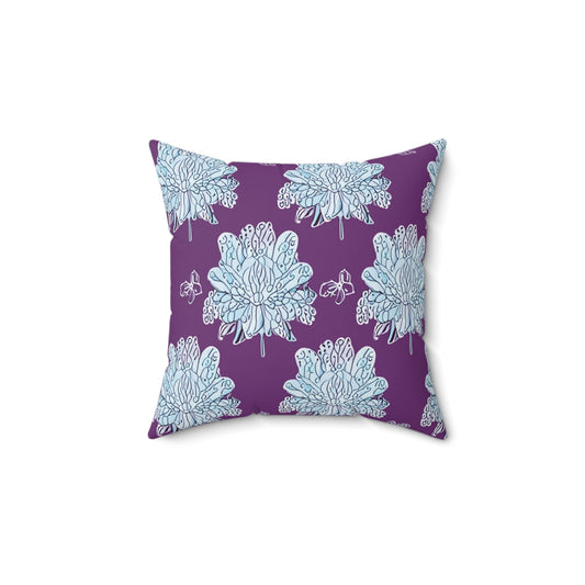 Blue Floral Butterflies 14" x 14" Faux Suede Square Pillow