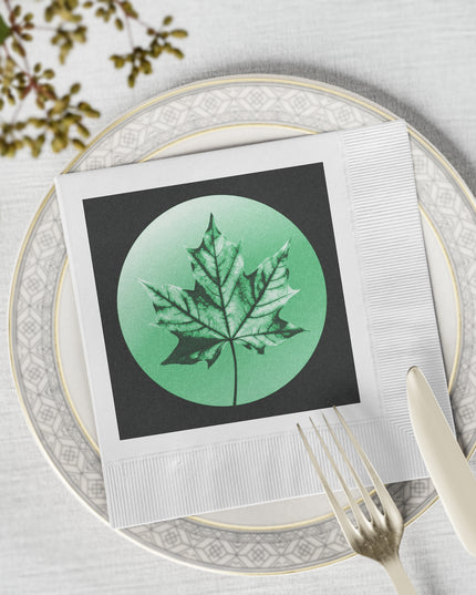 Mint Green Maple Leaf White Coined Napkins, 6.5" x 6.5"