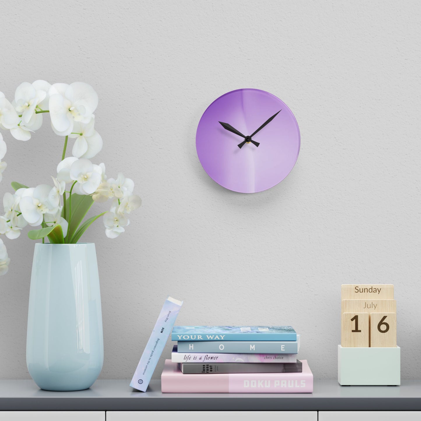 Soft Lavender Fade Acrylic Round Wall Clock, 8" x 8"