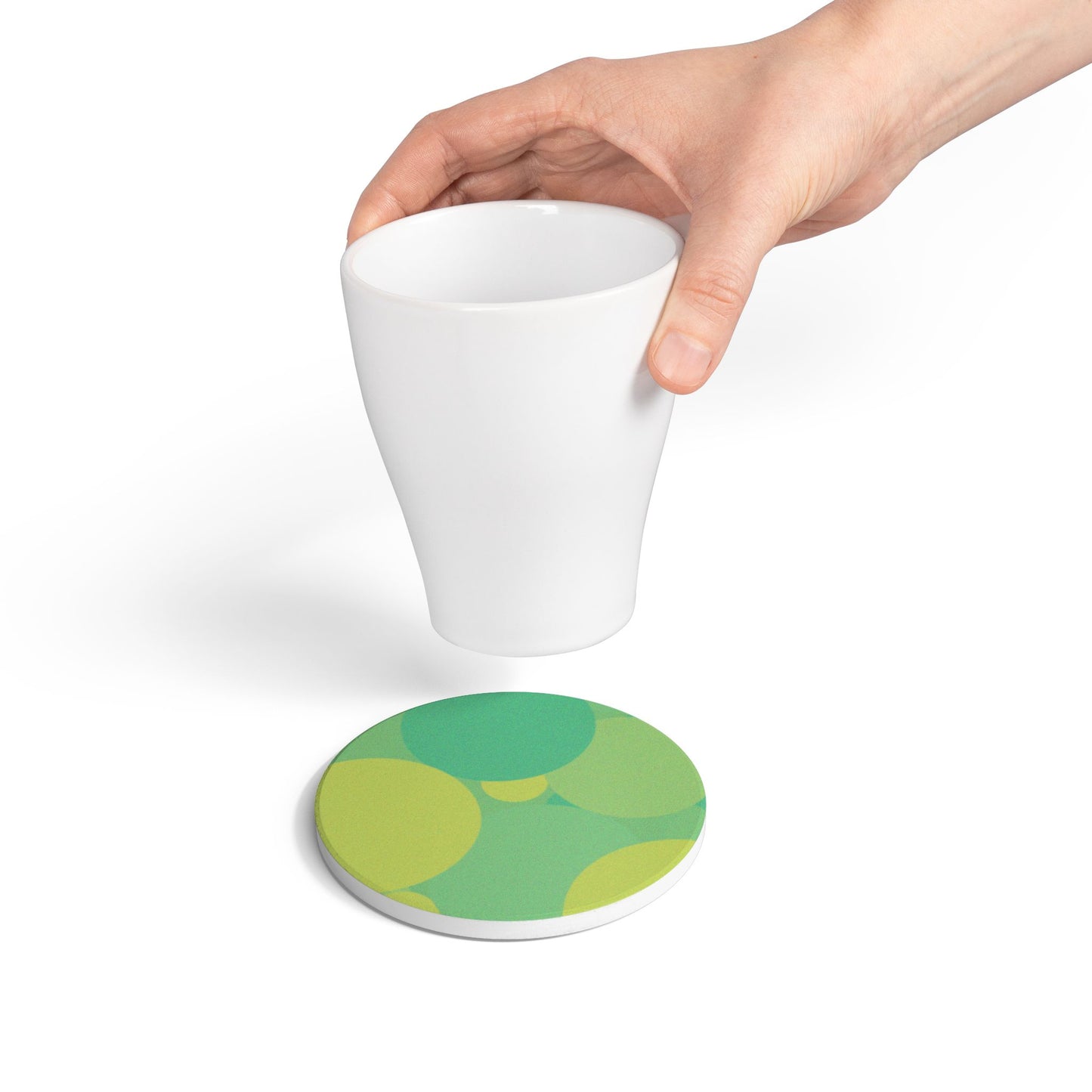 Pastel Green Patches 4" x 4" Round Ceramic Coaster