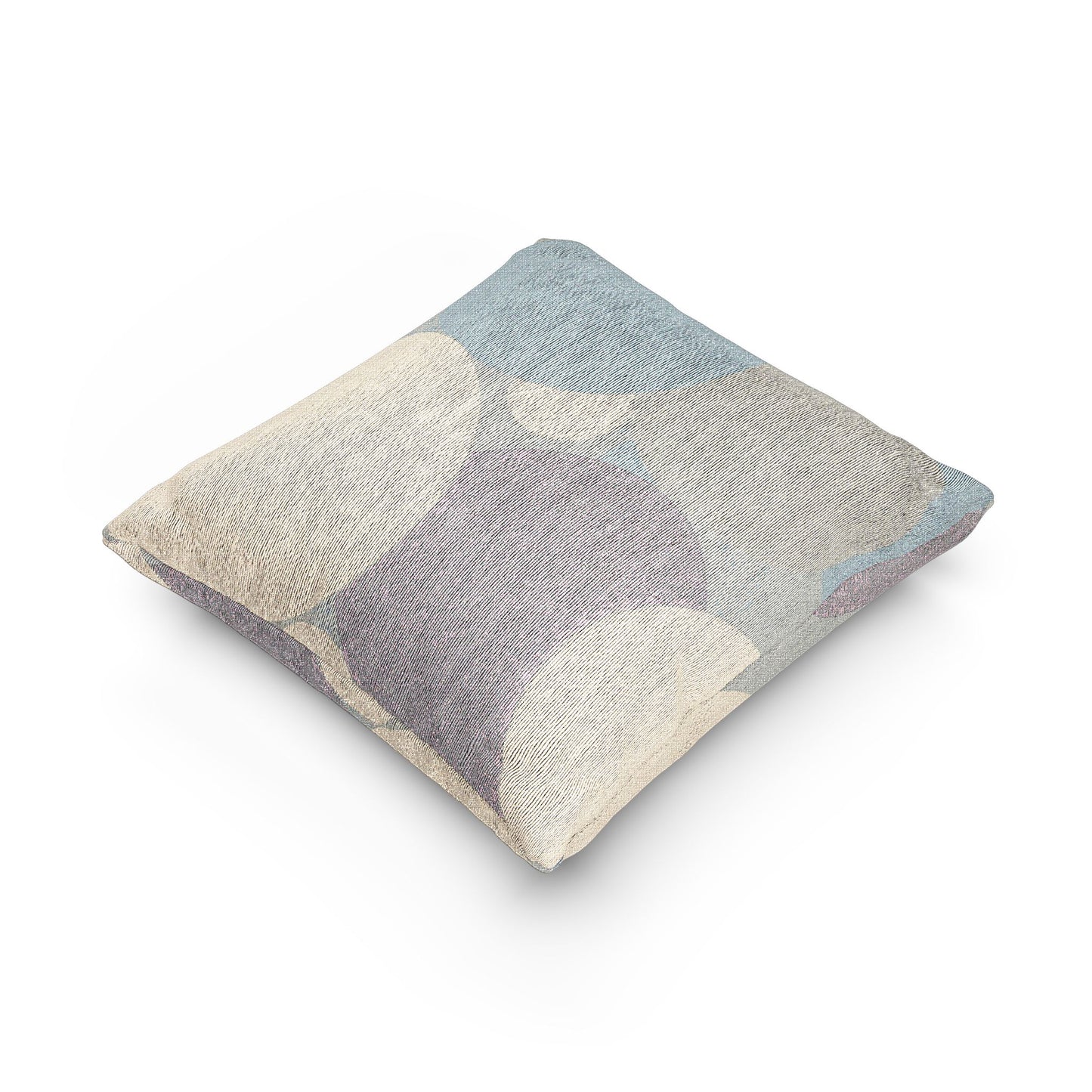 Pastel Blue and White Patches Woven Pillow, 17" x 18"