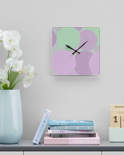 Pastel Lavender Purple and Soft Green Patches Acrylic Wall Clock, Round or Square, 10.75" x 10.75"