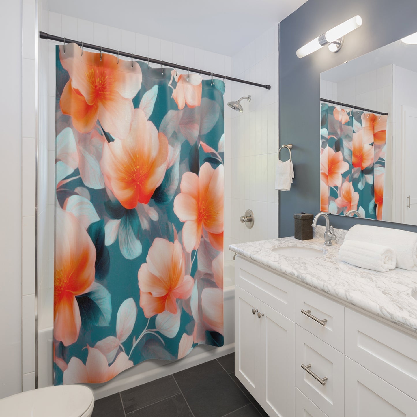 Orange Blossom Floral Bunch Shower Curtains, 71" x 74"