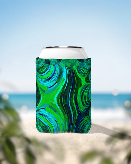 Uzi Spiral Blue Green 12 oz Can Cooler Sleeve