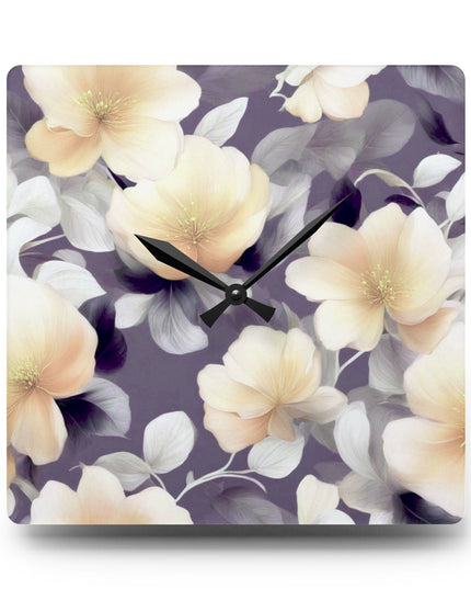 White Blush Floral Bunch Acrylic Wall Clock, Round or Square, 10.75" x 10.75"