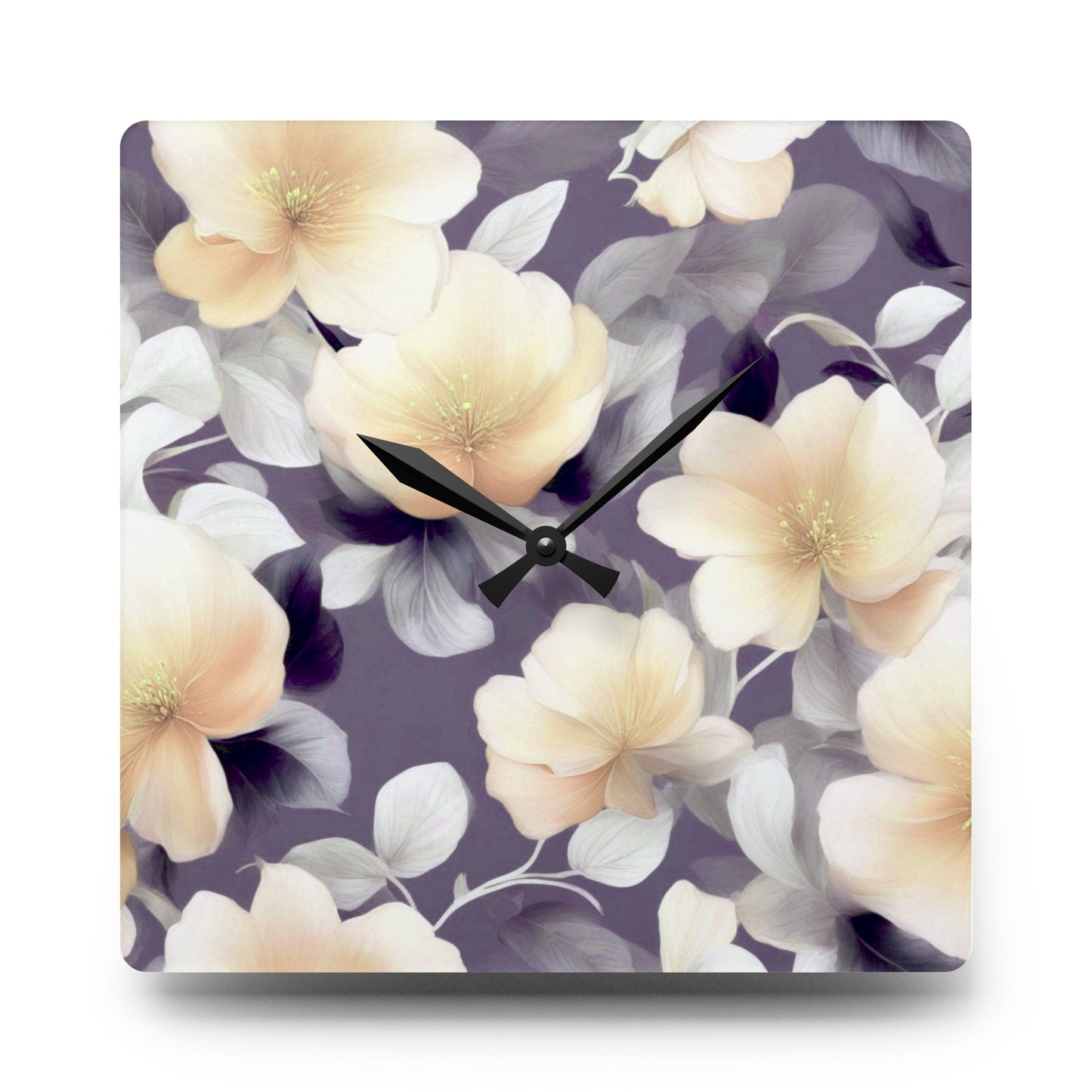 White Blush Floral Bunch Acrylic Wall Clock, Round or Square, 10.75" x 10.75"