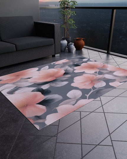 Peach and Blue Gray Floral Bunch Outdoor Rug, 60" x 84"