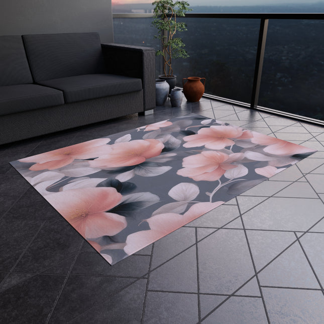 Peach and Blue Gray Floral Bunch Outdoor Rug, 60" x 84"