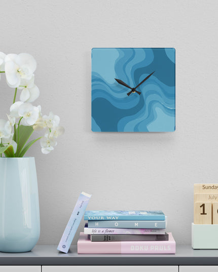 Sky Blue Wavey 10.75" x 10.75" Round or Square Acrylic Wall Clock